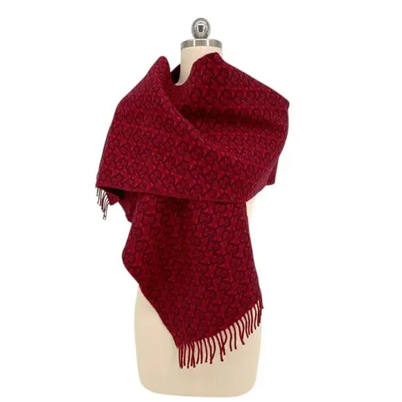 BURBERRY TB Motif Jacquard Cashmere Scarf in Red - Picture 7 of 11